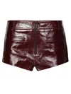Self-portrait High-shine Burgundy Leather Shorts With Tailored Fit In Brown