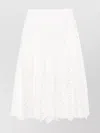 Self-portrait White Midi Skirt With Side Gathered Details And All-over Embroidery In Cotton Woman