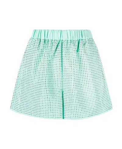 Self-portrait High-waisted Crystal-embellished Shorts In Blue