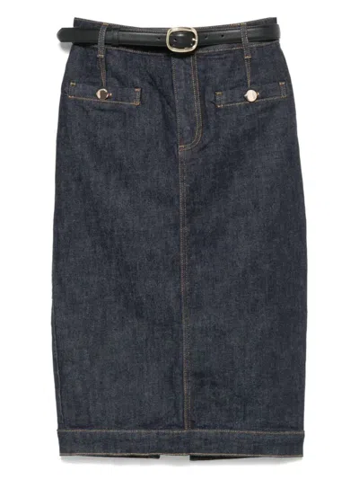 Self-portrait High-waisted Denim Midi Skirt In Blue