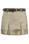 Self-portrait High-waisted Gold Jacquard Skort With Removable Belt