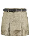 Self-portrait High-waisted Gold Jacquard Skort With Removable Belt In Neutrals