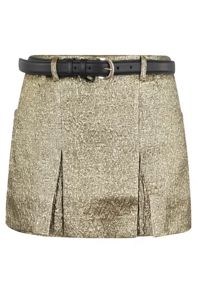 Self-portrait High-waisted Gold Jacquard Skort With Removable Belt
