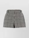 Self-portrait High-waisted Houndstooth Shorts Button Detail In Gray