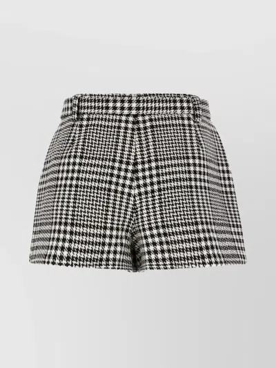 Self-portrait High-waisted Houndstooth Shorts Button Detail In Gray