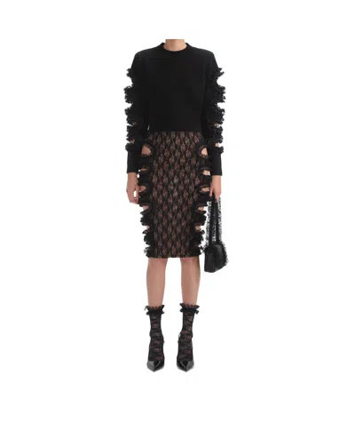 Self-portrait Hollowed-out Lace Detail Pullover In Black