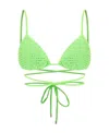 Self-portrait Bikini Top With All-over Crystal Embellishment In Green Polyamide Woman In Green