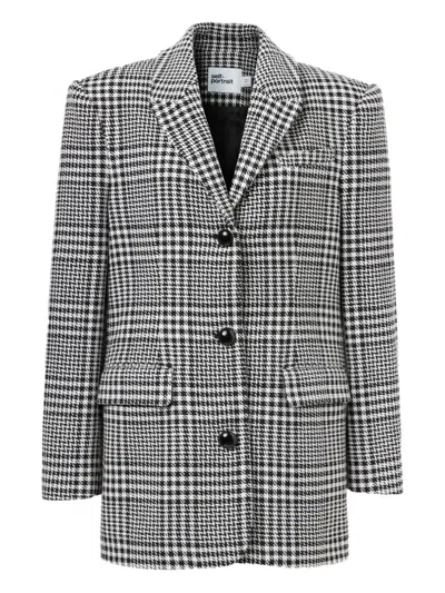 Self-portrait Houndstooth Blazer In Gray