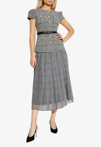 Self-portrait Houndstooth Check Midi Dress In Gray