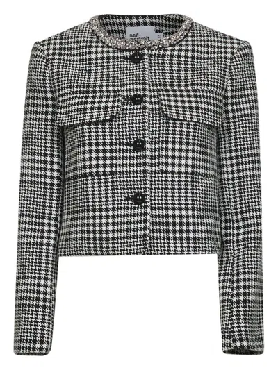 SELF-PORTRAIT HOUNDSTOOTH CROP JACKET SELF PORTRAIT
