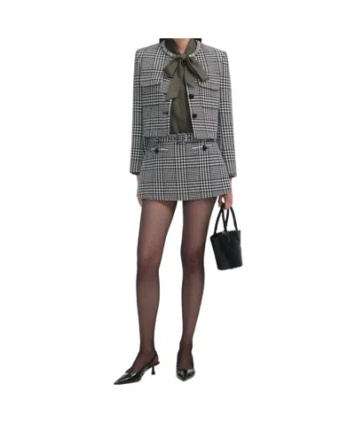 Self-portrait Houndstooth Jacket With Crystals In Gray
