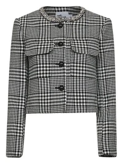 SELF-PORTRAIT SELF-PORTRAIT HOUNDSTOOTH CRYSTAL TRIM JACKET