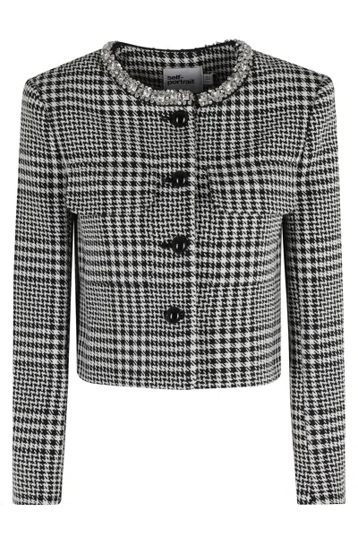 SELF-PORTRAIT HOUNDSTOOTH CRYSTAL TRIM JACKET