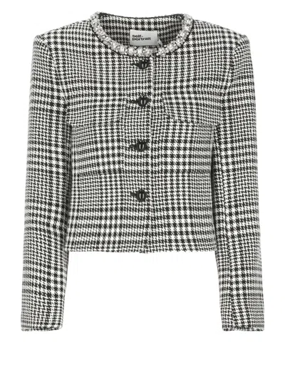 Self-portrait Houndstooth Crystal Trim Jacket