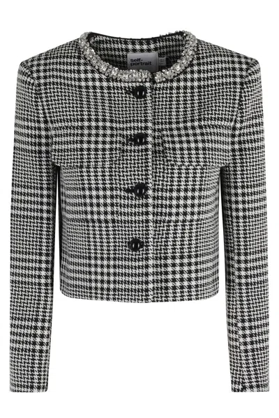 SELF-PORTRAIT SELF-PORTRAIT HOUNDSTOOTH CRYSTAL TRIM JACKET