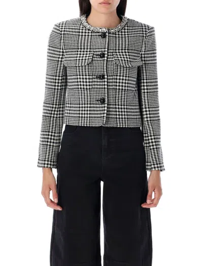 Self-portrait Houndstooth Crystal Trim Jacket In Black