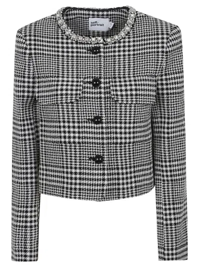 SELF-PORTRAIT HOUNDSTOOTH CRYSTAL TRIM JACKET