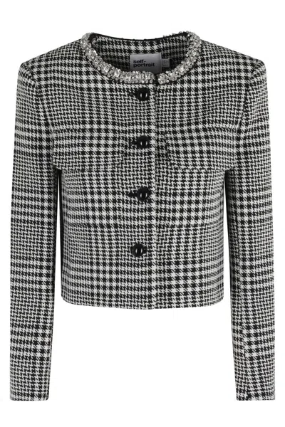 SELF-PORTRAIT HOUNDSTOOTH CRYSTAL TRIM JACKET