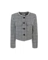 Self-portrait Cropped Houndstooth Jacket With Flap Chest Pockets In Gray