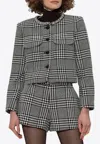 Self-portrait Houndstooth Crystal-trimmed Cropped Jacket In Black