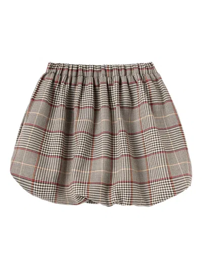 Self-portrait Kids' Houndstooth Elasticated Skirt In Brown