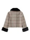 Self-portrait Girls Check Fur Jacket In Brown