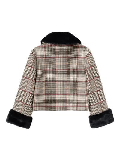 SELF-PORTRAIT HOUNDSTOOTH FAUX-FUR JACKET