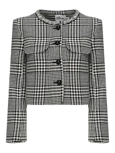 Self-portrait Houndstooth Jacket With Crystals In Multi