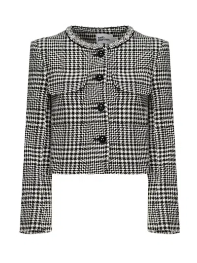 SELF-PORTRAIT HOUNDSTOOTH JACKET WITH CRYSTALS