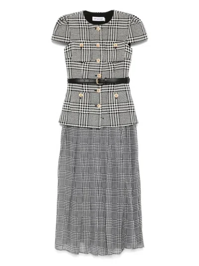 Self-portrait Houndstooth Midi Dress In Gray