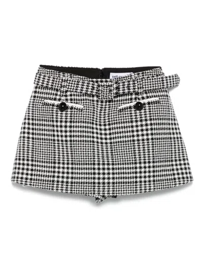 Self-portrait Houndstooth Wool Blend Mini Skirt In Gray