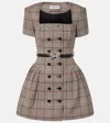 Self-portrait Womens Brown Check-print Square-neck Wool-blend Mini Dress In Brown