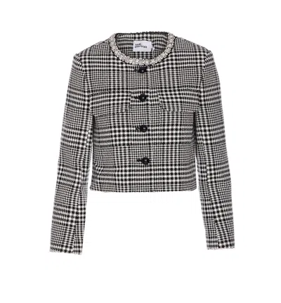 Self-portrait Houndtooth Crystal Jacket In Gray