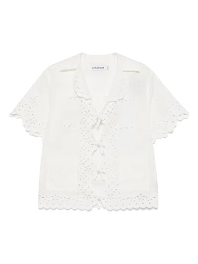 SELF-PORTRAIT SELF PORTRAIT CREAM LINEN EMBROIDERED SHIRT