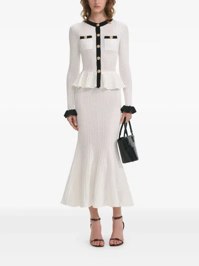 SELF-PORTRAIT SELF PORTRAIT WHITE POINTELLE KNIT CONTRAST MIDI DRESS