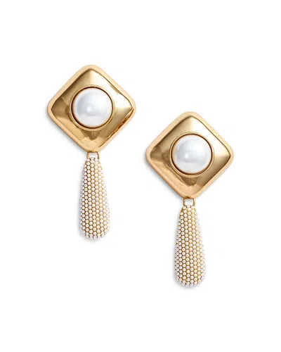 Self-portrait Imitation Pearl Drop Earrings In 18k Gold Plated In Yellow