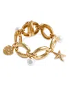 Self-portrait Self Portrait Imitation Pearl Seaside Motif Charm Bracelet In Gold