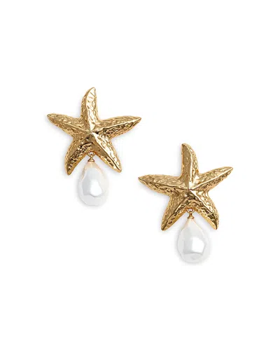 Self-portrait Self Portrait Imitation Pearl Starfish Drop Earrings In Gold