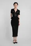 Self-portrait Midi Crochet Dress With Peplum Waist In Black