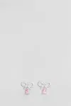 Self-portrait Micro Bow Pink Droplet Earrings In Metallic