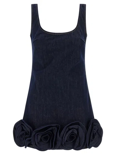 Self-portrait Indigo Denim 3d Flower Mini Dress In Blue