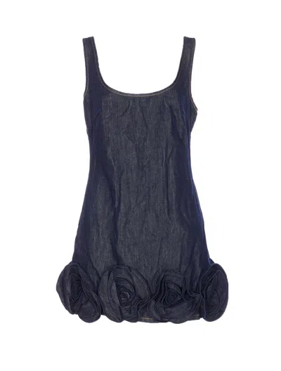 Self-portrait Short Blue Dress With Floral Applique Self Portrait In Black