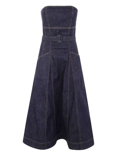 Self-portrait Indigo Denim Bandeau Midi Dress In Blue