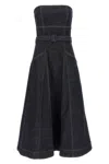 Self-portrait Denim Bandeau Midi Dress In Black