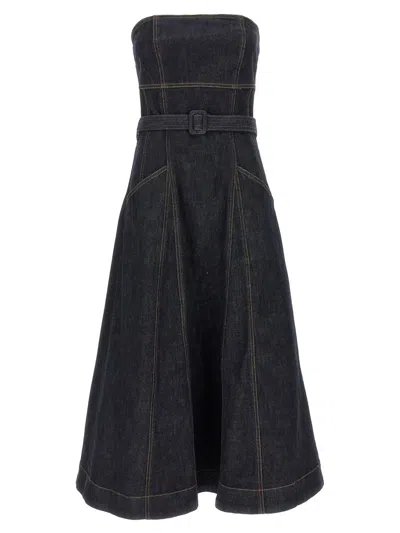 SELF-PORTRAIT SELF-PORTRAIT 'INDIGO DENIM BANDEAU MIDI DRESS' DRESS