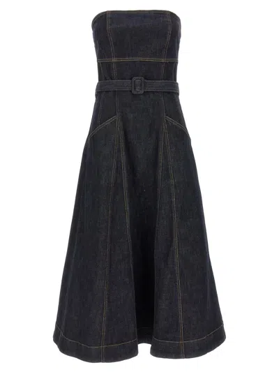 SELF-PORTRAIT SELF-PORTRAIT 'INDIGO DENIM BANDEAU MIDI DRESS' DRESS