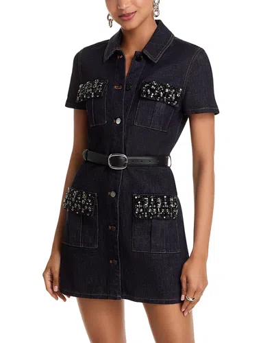 Self-portrait Indigo Denim Crystal Trim Mini Dress In Blue
