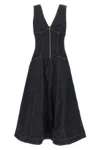 Self-portrait V-neck Denim Midi Dresses In Blue