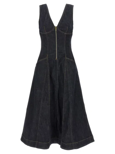 SELF-PORTRAIT SELF-PORTRAIT INDIGO DENIM MIDI' DRESS