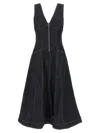 Self-portrait V-neck Denim Midi Dresses In Black